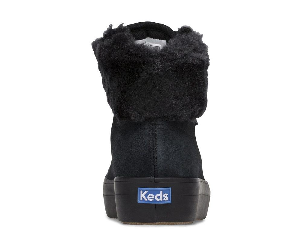 Keds Sneaker Damen Schwarz - Rise Hi Suede Faux Fur - QLZ-549086